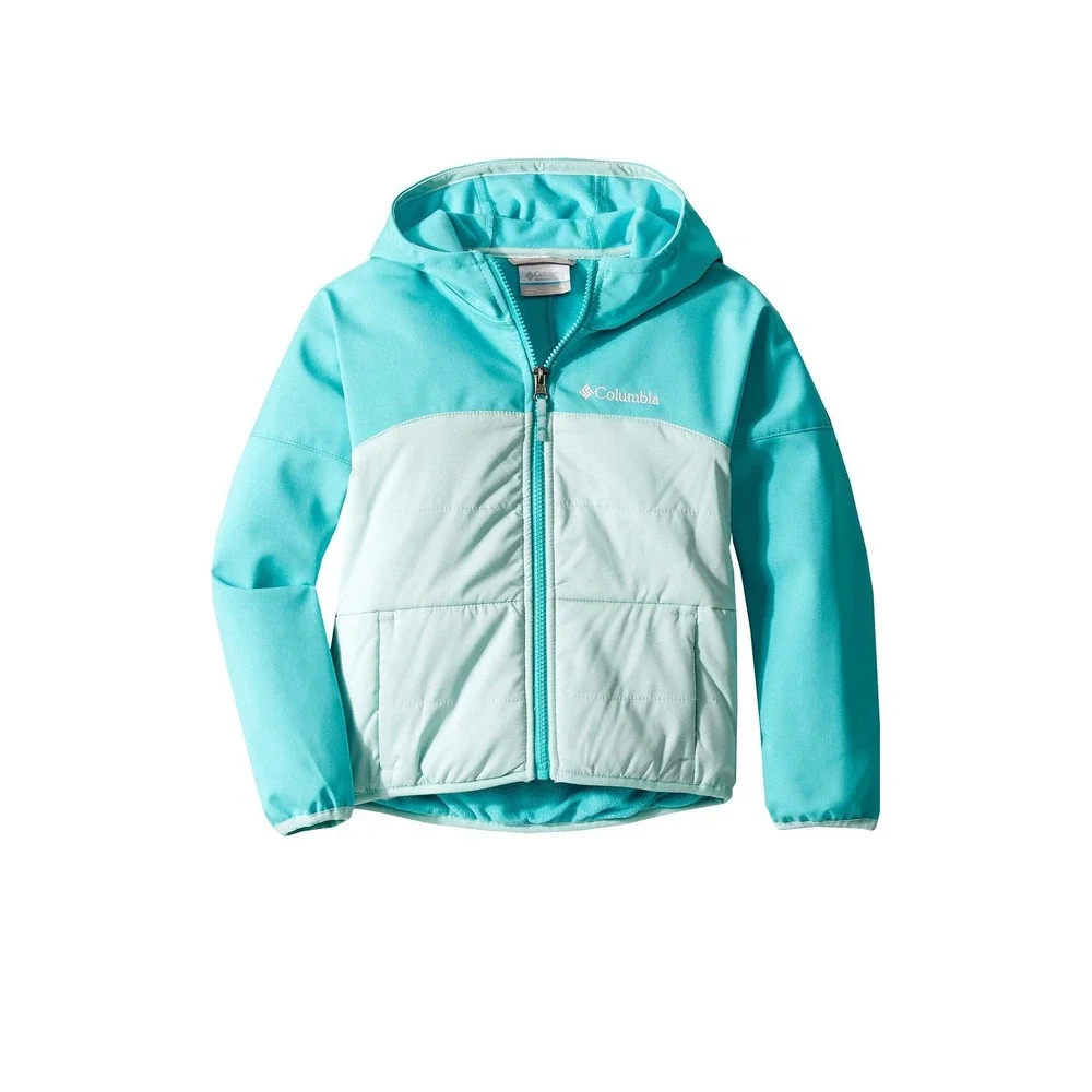 Columbia Hooded Jacket Girls M Blue Excellent Quilted Softshell Full Zip Outdoor